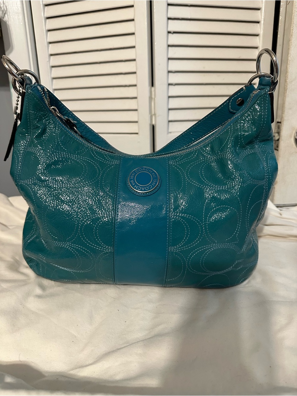 Coach vintage Teal Patent Leather Hobo Shoulder Bag